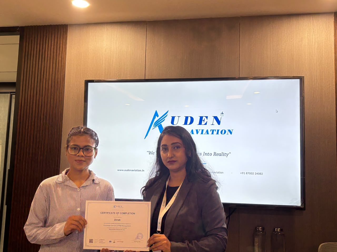 Auden Aviation training — certificate ceremony
