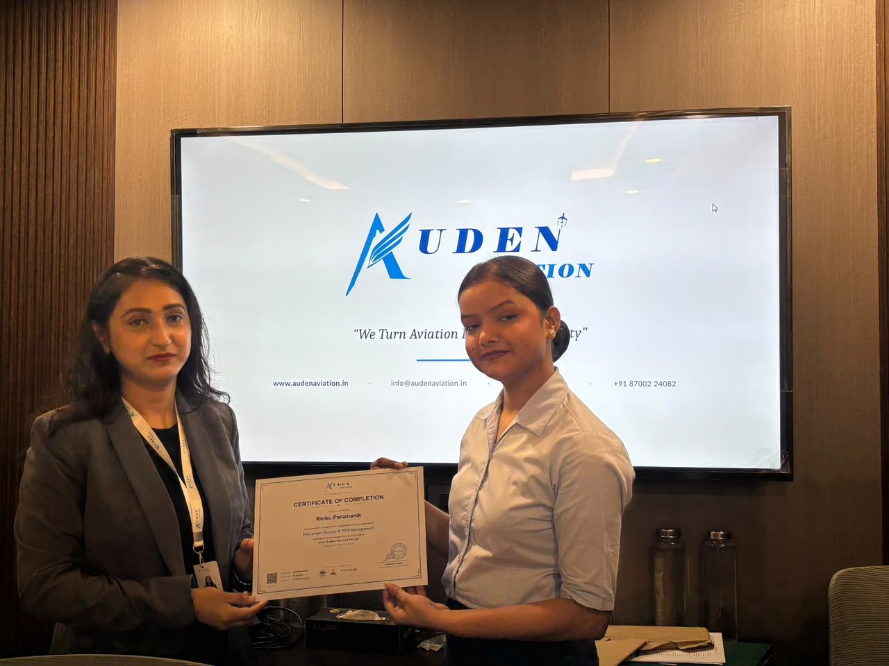 Auden Aviation training — certificate ceremony
