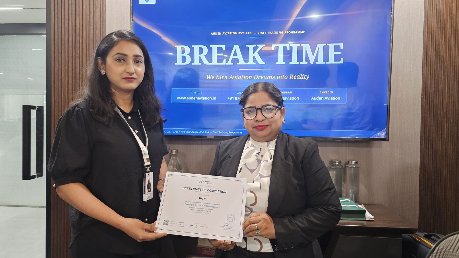 Auden Aviation training — certificate ceremony