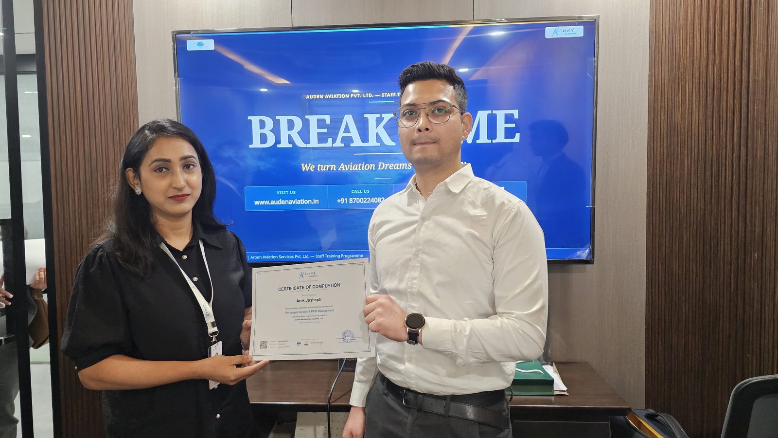 Auden Aviation training — certificate ceremony